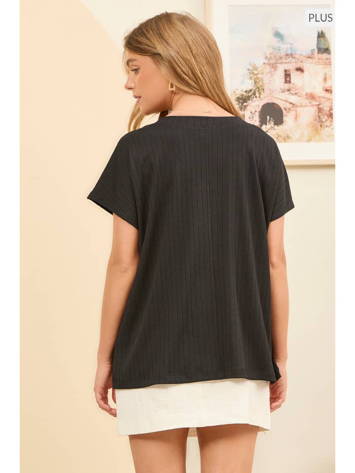 Andrée by Unit - Wholesale Knit Top - Women's - PLUS SIZE Casual Thick Ribbed V Neck Top