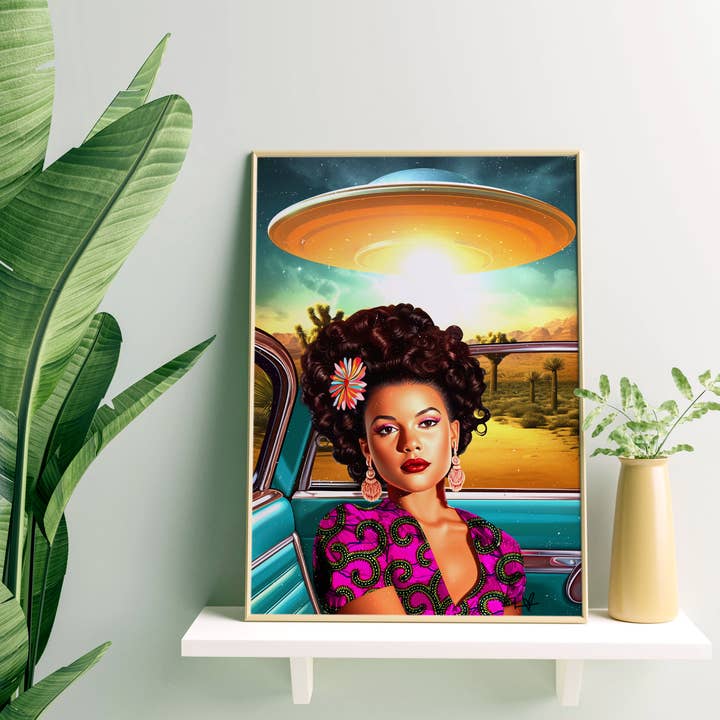 Selfie med ett rymdskepp! - Retro kosmisk konst för wholesale av Blue Coffee Arts