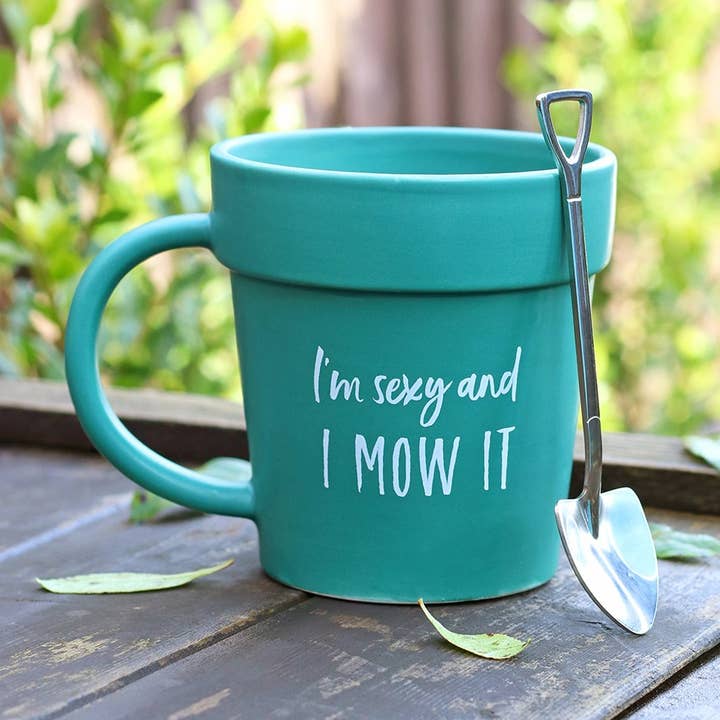 Sexy and I Mow It Pot Mug and Shovel Spoon for wholesale by Something Different Wholesale