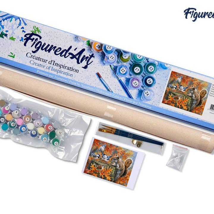 Figured'Art (UK) – wholesale DIY craft kit – Paint by numbers Mischievous Squirrel - Rolled canvas2