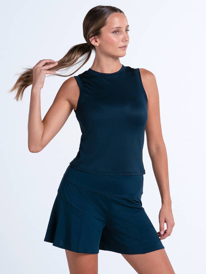 Camisola de Alças Justa de Canelado para Mulher - Meia-Noite por atacado de Lucky In Love