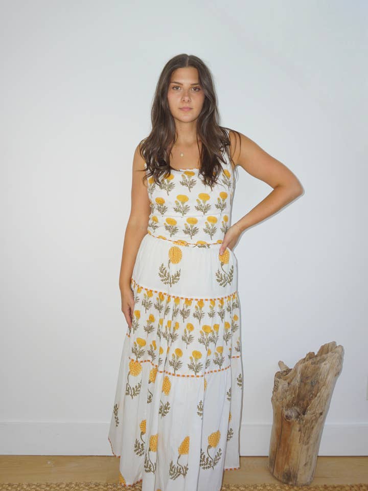 Drue Tiered Skirt in Marigold for wholesale by NIBI MTK