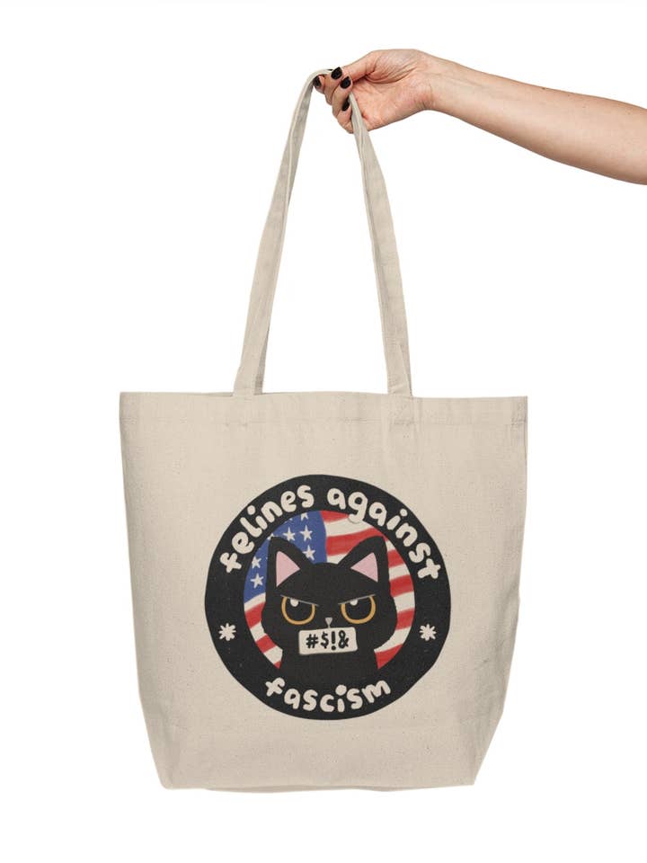 Felines Against Fascism Tote Bag for wholesale by Cedar and Saltwater Co