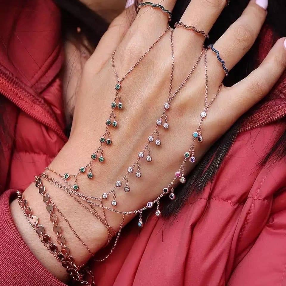 HoopLa - Vente Parures de bijoux - Chaîne de main en argent sterling avec bague et bracelet à cristaux12