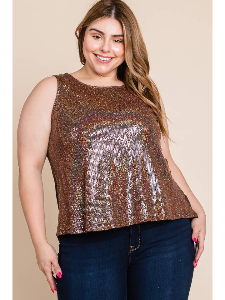 Emerald Collection - Wholesale Blouse - Women's - ETK-8681-PL Plus Size Sparkly Sequin Sleeveless Fashion Top