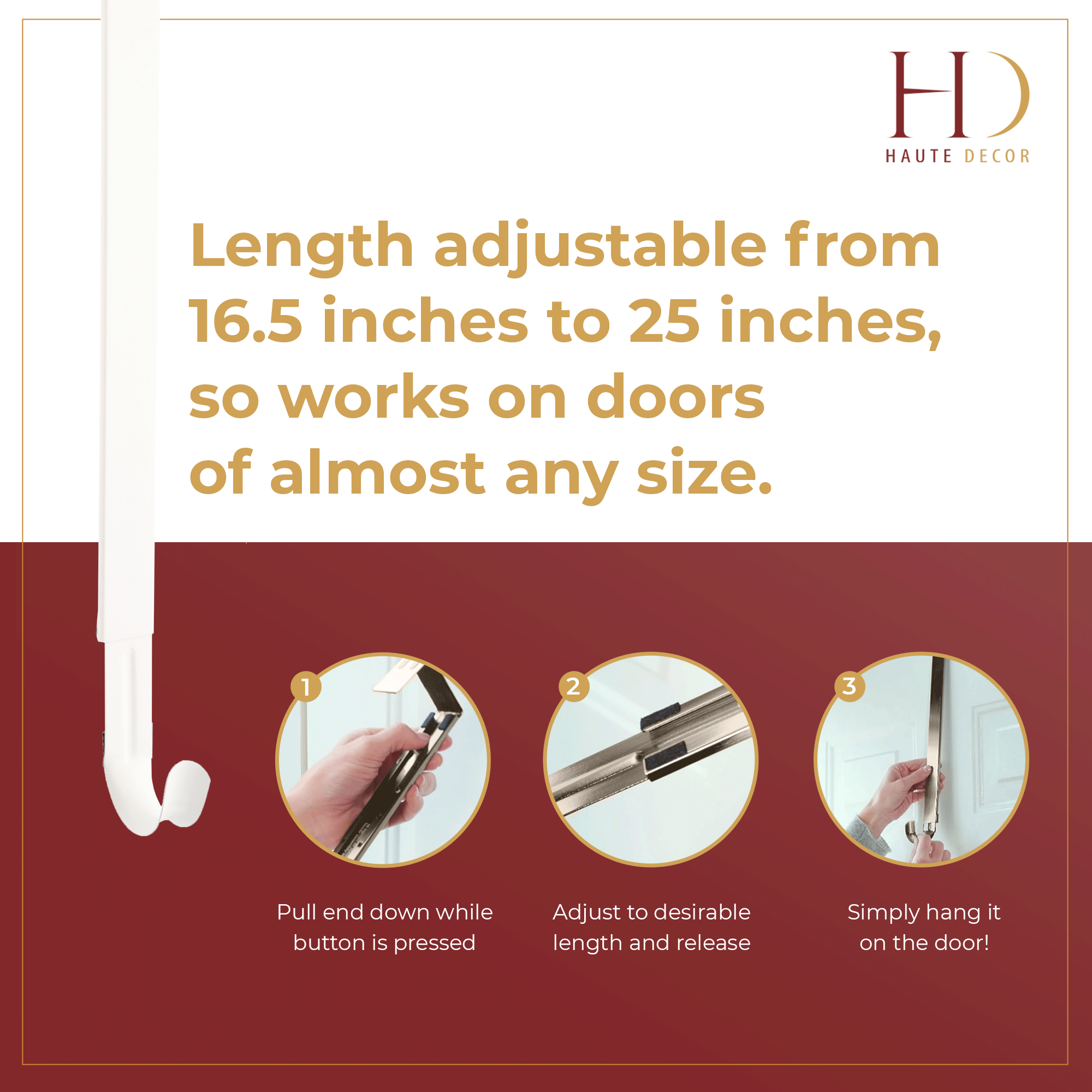 Haute Decor - Vente Affichette de porte - Cintre à couronne Adapt™ à longueur ajustable, blanc3