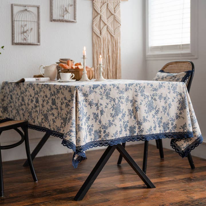ACCITY - Wholesale Tablecloth - HOME BLUE ROSE PRINT PASTORAL TABLECLOTH_CWMM0943