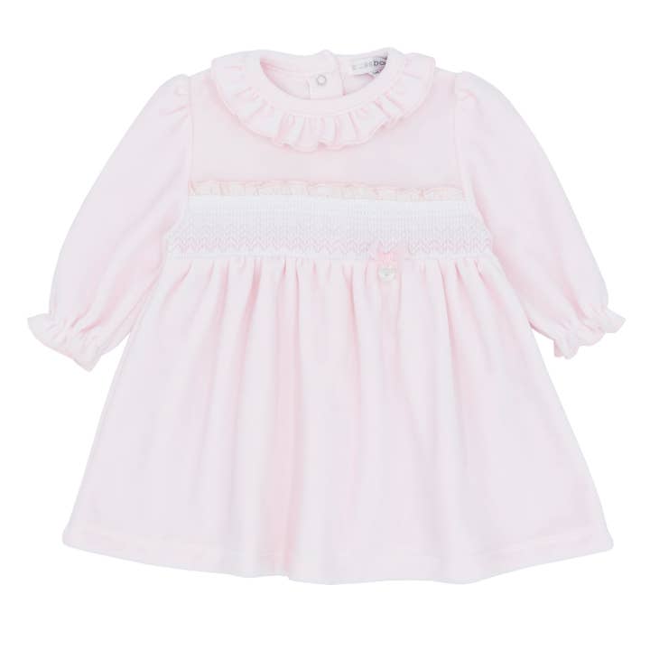 Robe en velours rose smockée pour filles BEAUMONT pour la vente par Blues Baby
