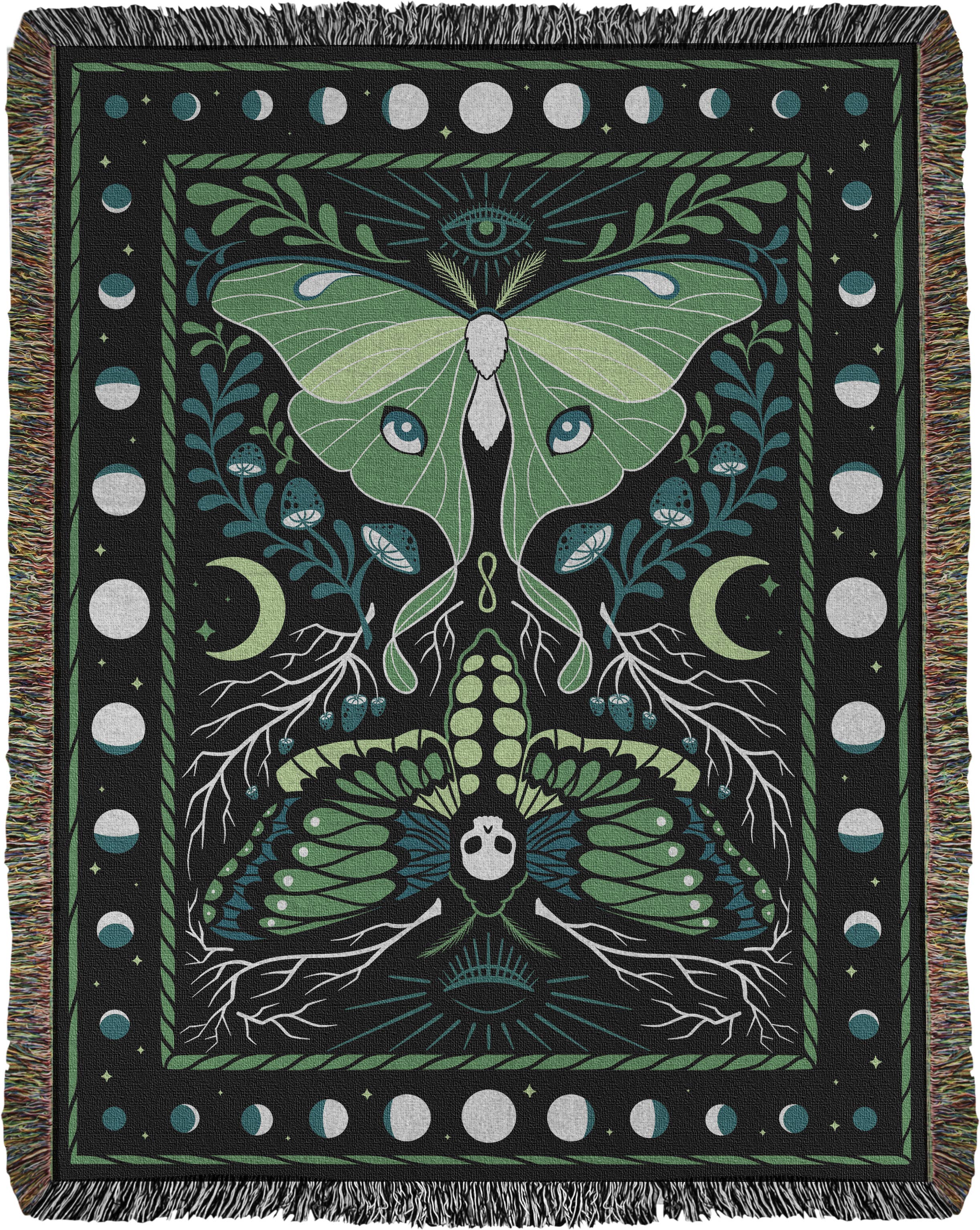 Elissa Marie Creative - Wholesale Throw Blanket - Moths Woven Throw Blanket | moons | mushrooms | witchy1