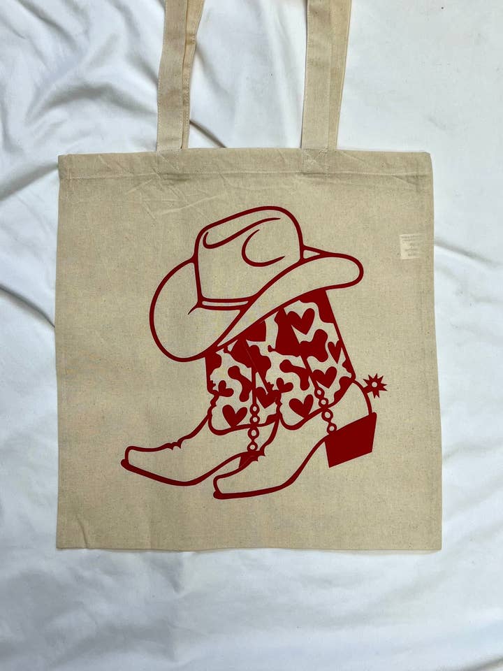 Boots and Hat canvas tote bag for wholesale by Honey Rose Collective