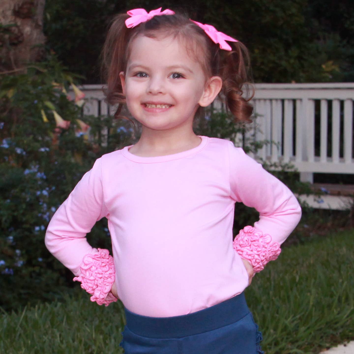 AnnLoren - Vendita all'ingrosso Maglietta - Bambini - Camicia a maniche lunghe a strati con volant rosa da bambina AnnLoren5