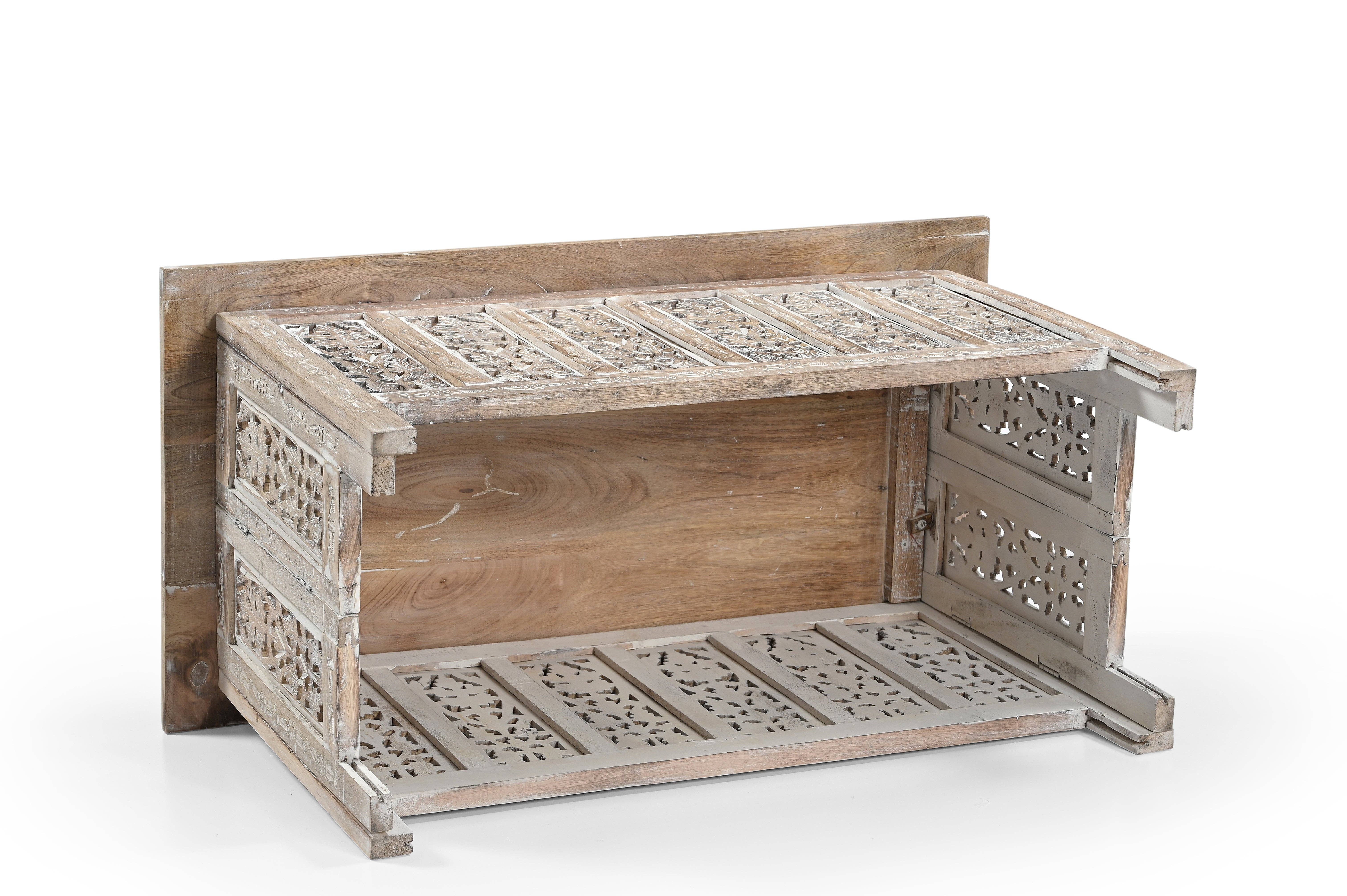 iAnanas - Wholesale Coffee Table - Vintage Solid Mango Wood Coffee Table - Handmade Wooden Coffee Table with Carved Details, Brown Finish, Decorative and Sturdy for Living Room - 92 x 45 x 45 cm4