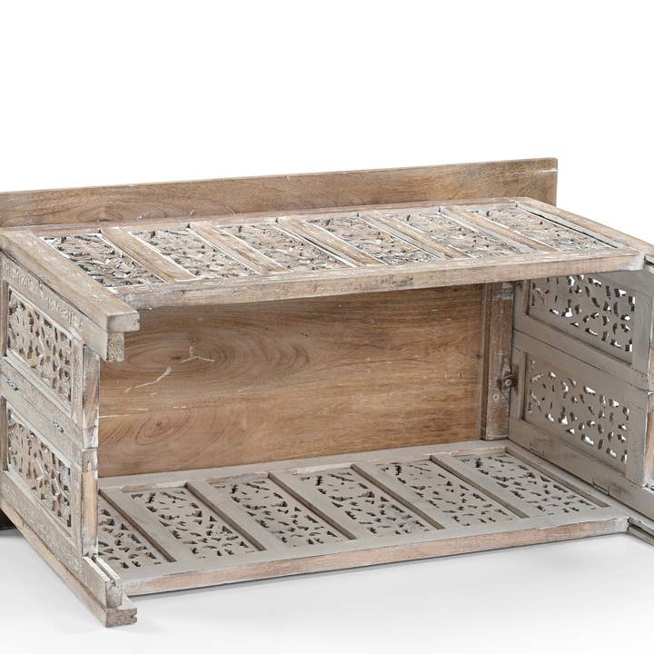 iAnanas - Wholesale Coffee Table - Vintage Solid Mango Wood Coffee Table - Handmade Wooden Coffee Table with Carved Details, Brown Finish, Decorative and Sturdy for Living Room - 92 x 45 x 45 cm4