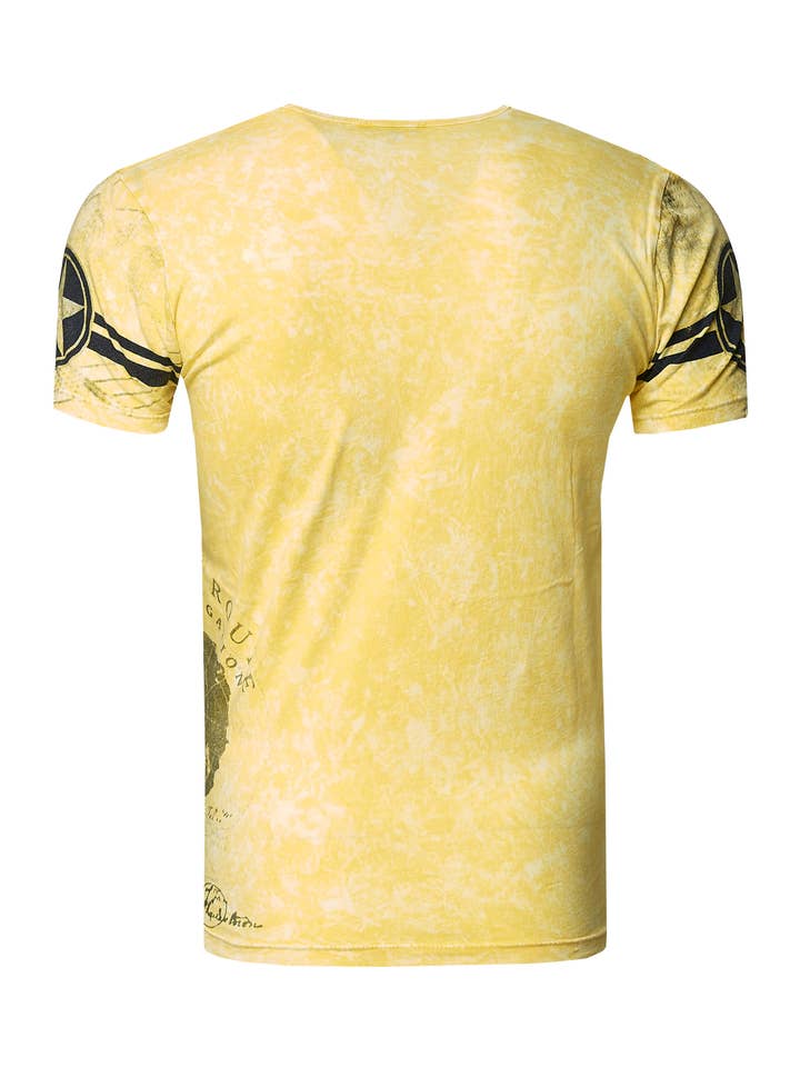 Rusty Neal - Wholesale Screen Printed T-Shirt - Men's - T-shirt with side button placket and logo print 2453