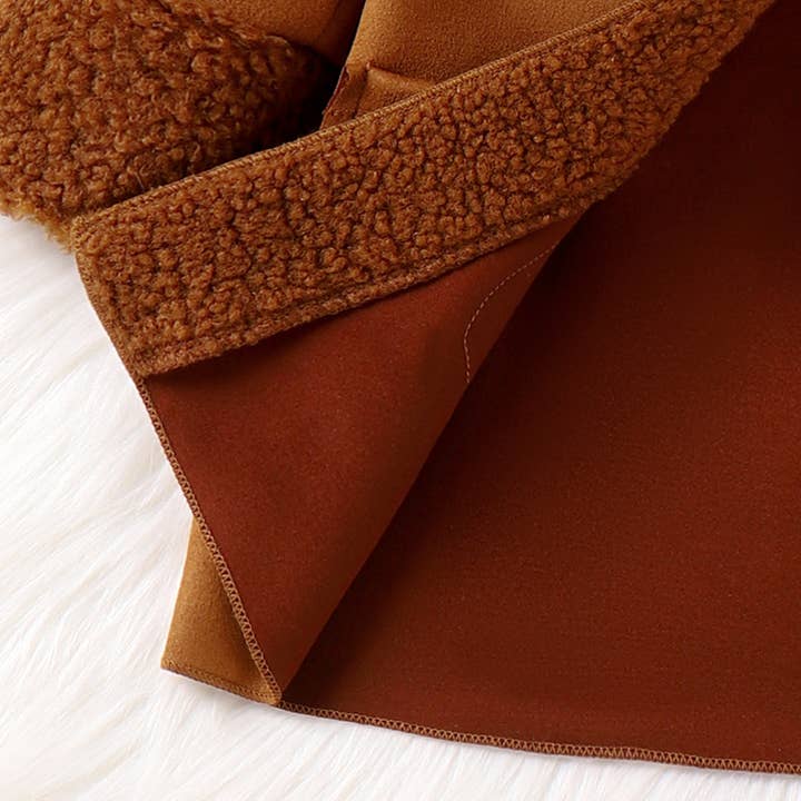 Brown Baby Girl/Boy Solid Lapel Casual Warm Fleece Coat & Jacket for wholesale on Faire2