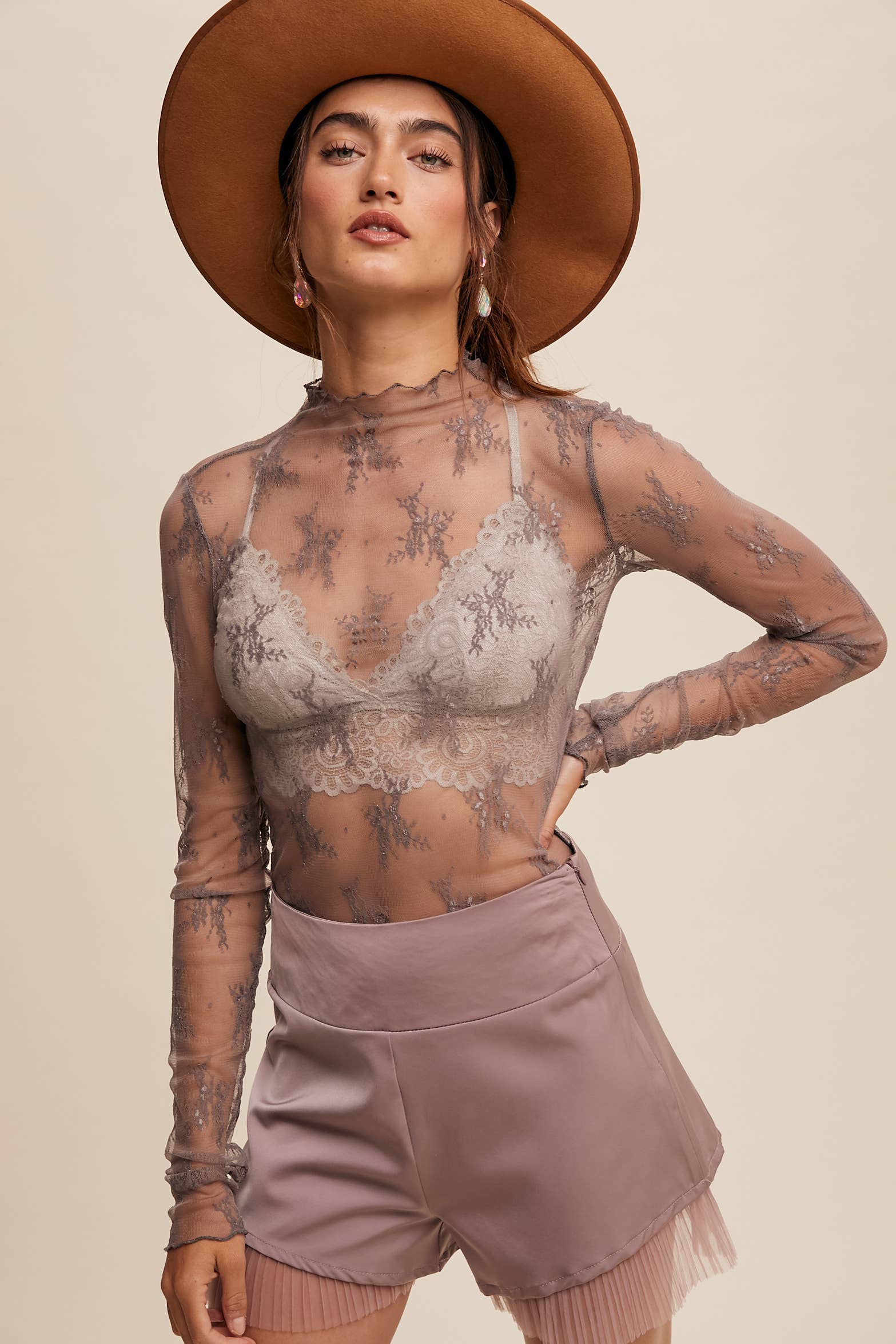 Listicle - Wholesale Blouse - Women's - Sheer Lace Long-Sleeve Top68