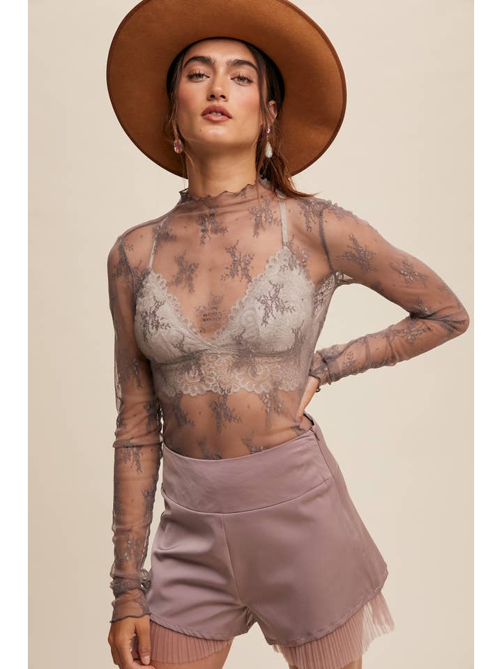 Listicle - Wholesale Blouse - Women's - Sheer Lace Long-Sleeve Top50