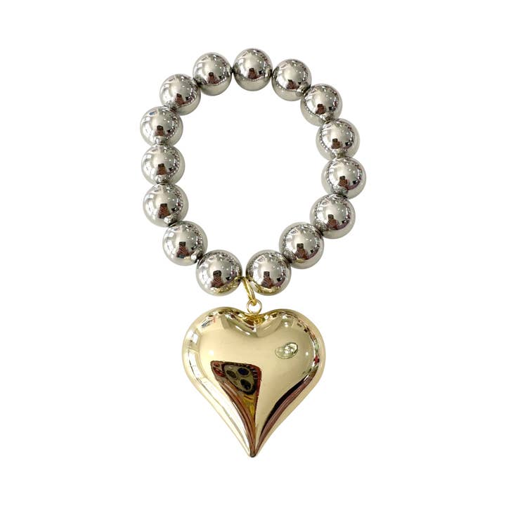 Gemelli - Wholesale Charm/Dangle Bracelet - Gina Beaded Puffy Heart Charm Bracelet