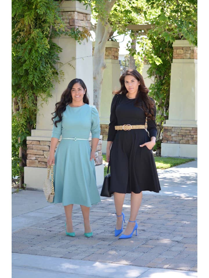 Skirt Society - Venta al por mayor Vestido - Mujer - Vestido Capri Azul Menta Manga Abultada