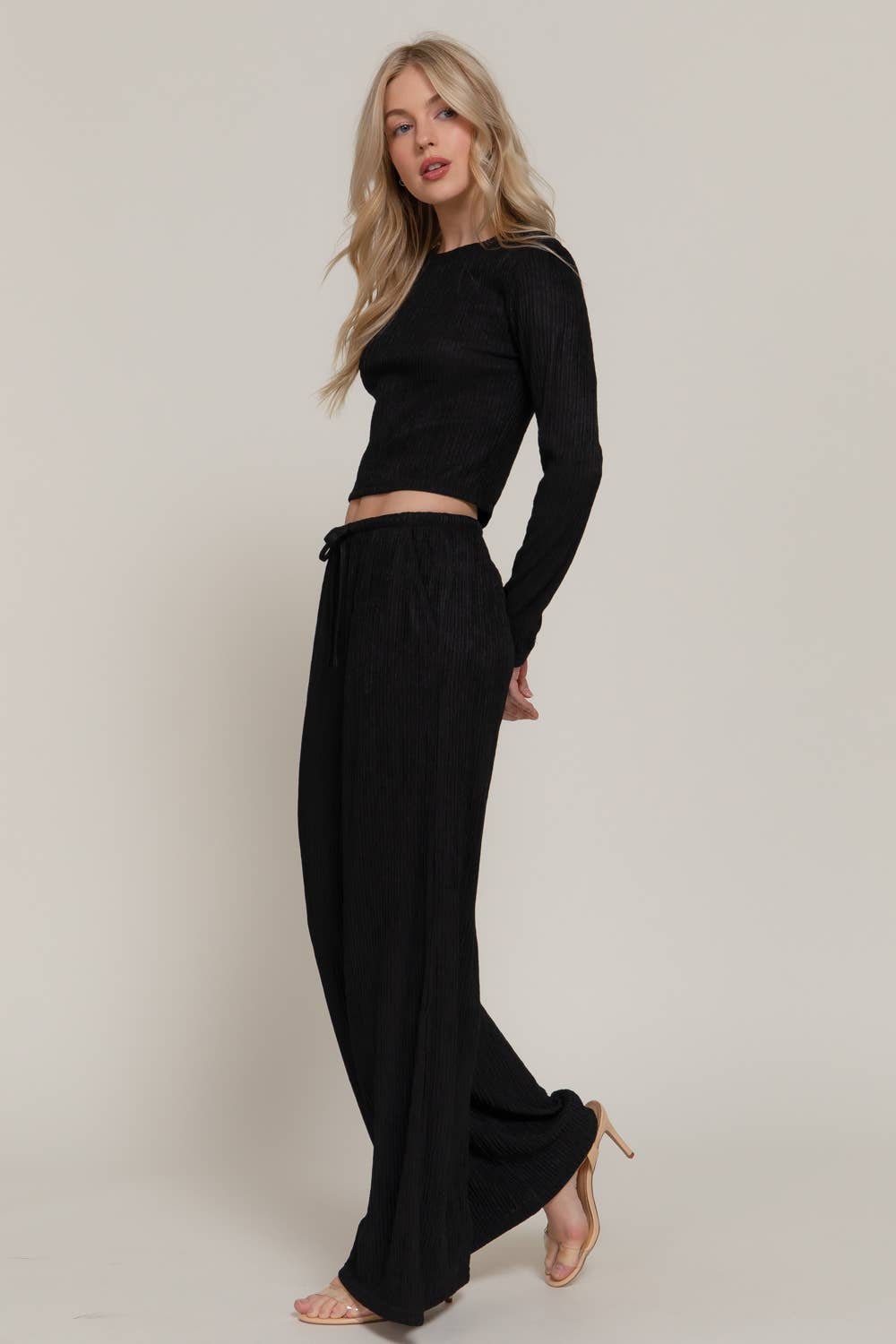 Active Basic | Active USA - Vente Ensemble haut et pantalon (PAS d'intérieur) - Femme - Ensemble haut à manches longues col rond et pantalon long à nouer à la taille2