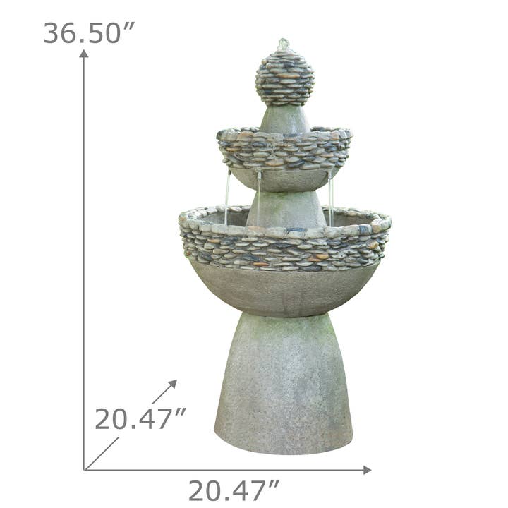 Stone grey Outdoor Stone-Look 3-Tier Pedestal Floor Fountain, Gray for wholesale on Faire3