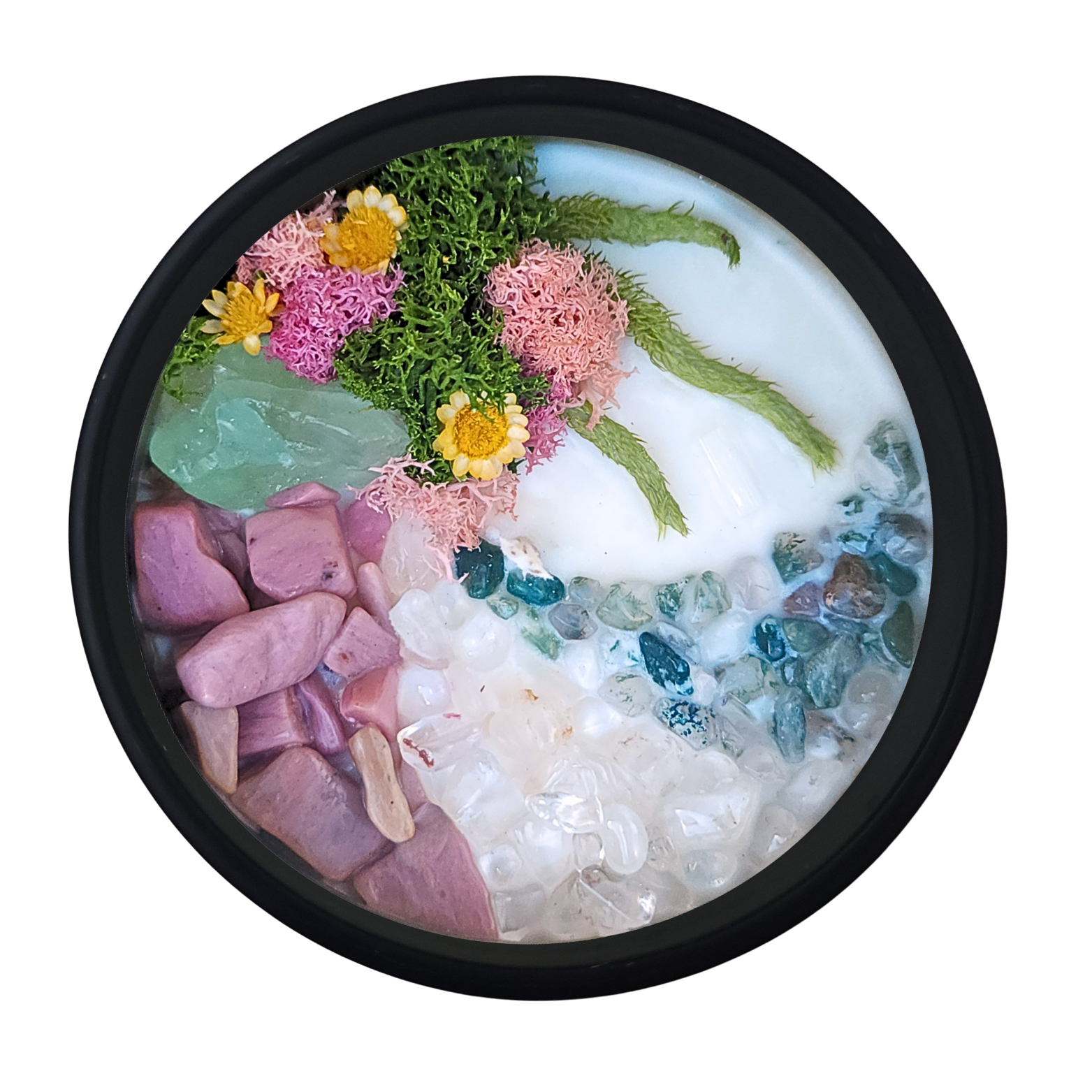 Nymph & Satyr Co. - Wholesale Jar/Filled Candle - Papatūānuku • 12oz Soy Crystal Candle (Black Glass)1