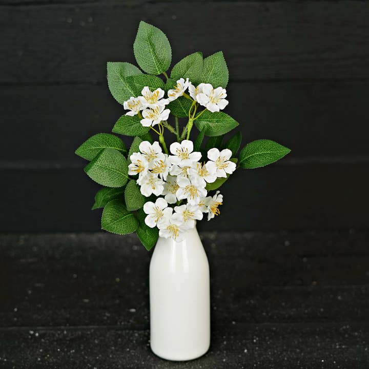 35272- 16in Bush-White Mini Wild Rose w. leaves for wholesale by Holiday Depot Inc.