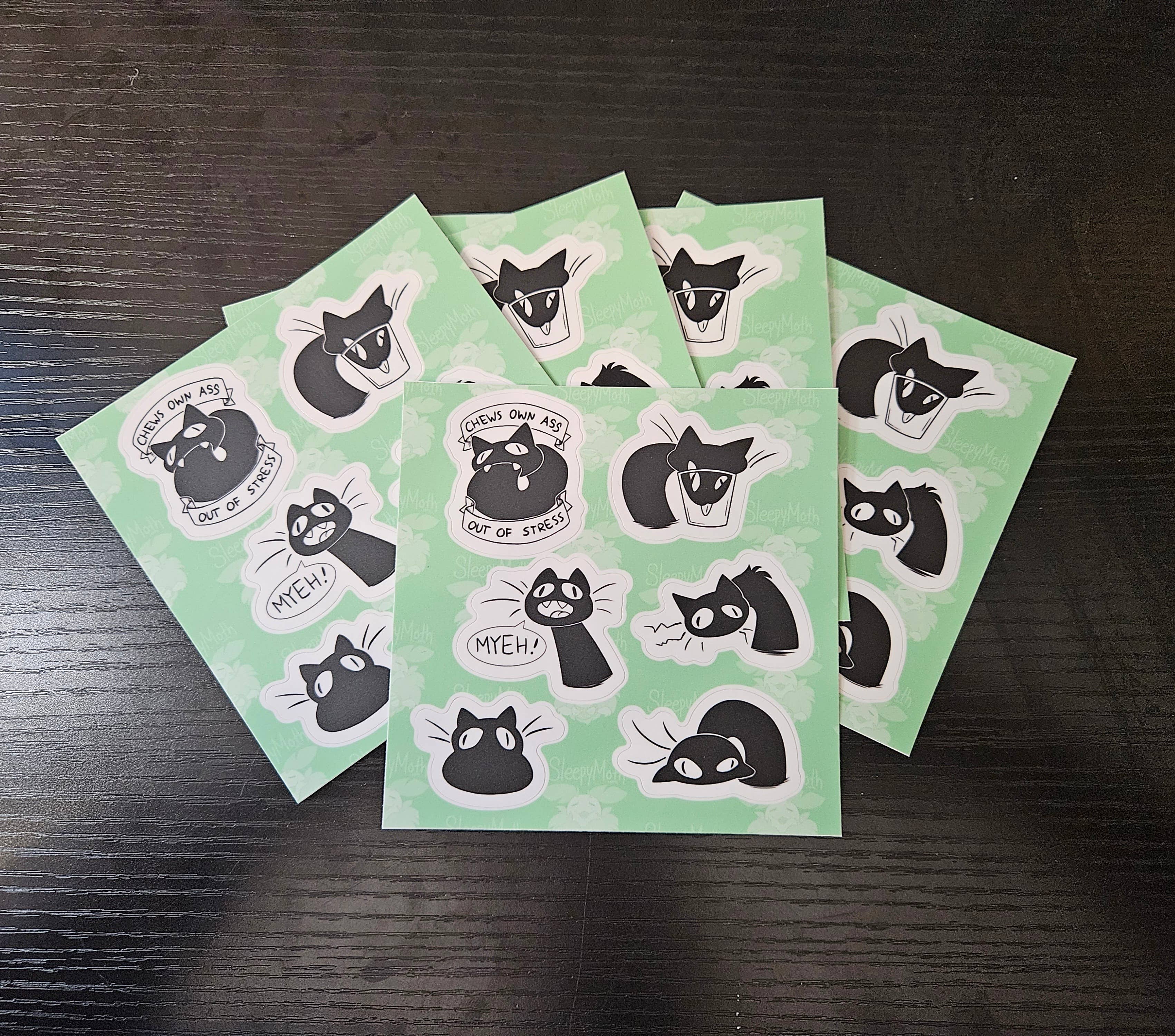 Sleepy Moth - Wholesale Phone & Laptop Stickers - Black Cat sticker sheet2