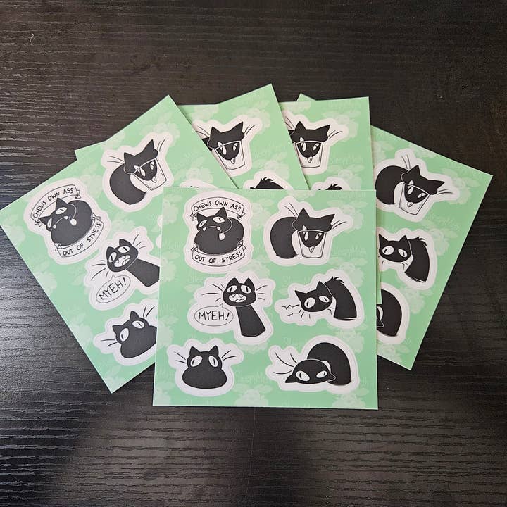 Sleepy Moth - Wholesale Phone & Laptop Stickers - Black Cat sticker sheet2