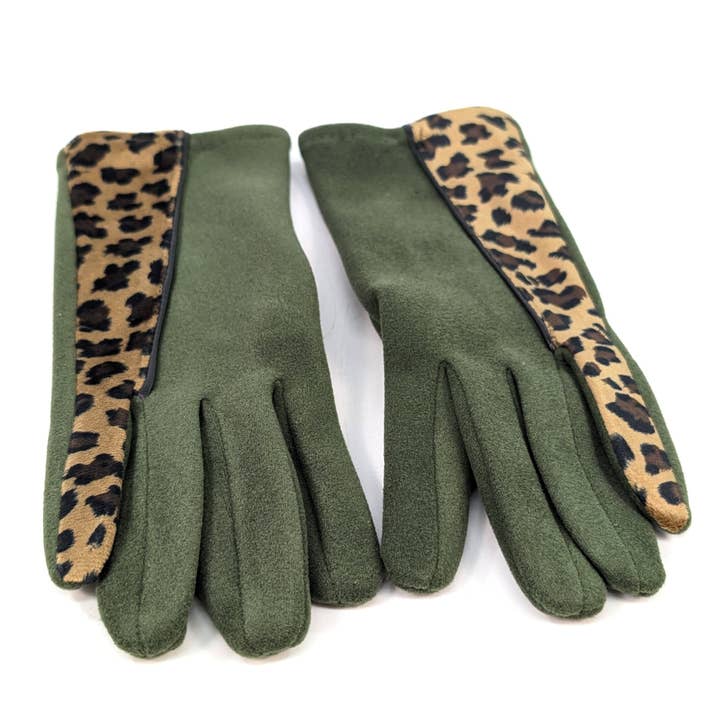 Black Ginger – wholesale Gloves – Women's – Animal Print Brushstroke Gloves - Dark Green3
