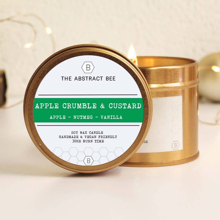 Apple Crumble Christmas Scent Tin Candle for wholesale by The Abstract Bee