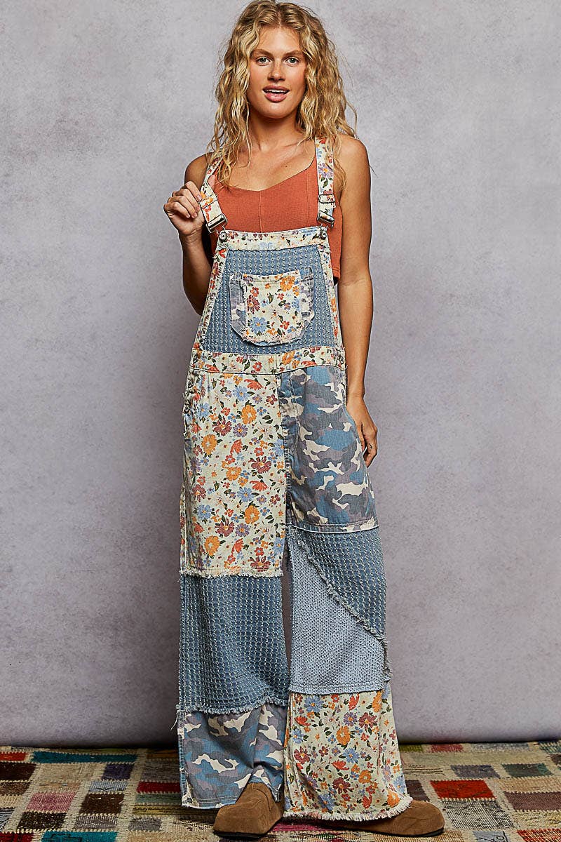 Pol Clothing - Wholesale Overalls - Women's - Animal printed floral print frayed edge twill woven overalls9