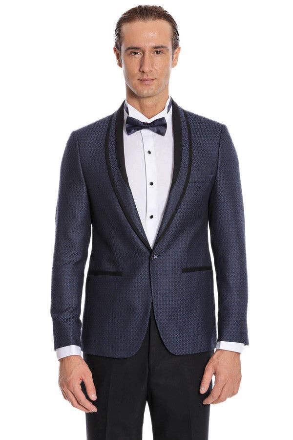 Marinblå Sjalkavajmönstrad Slim Fit Marinblå smoking | Wessi för wholesale på Faire9