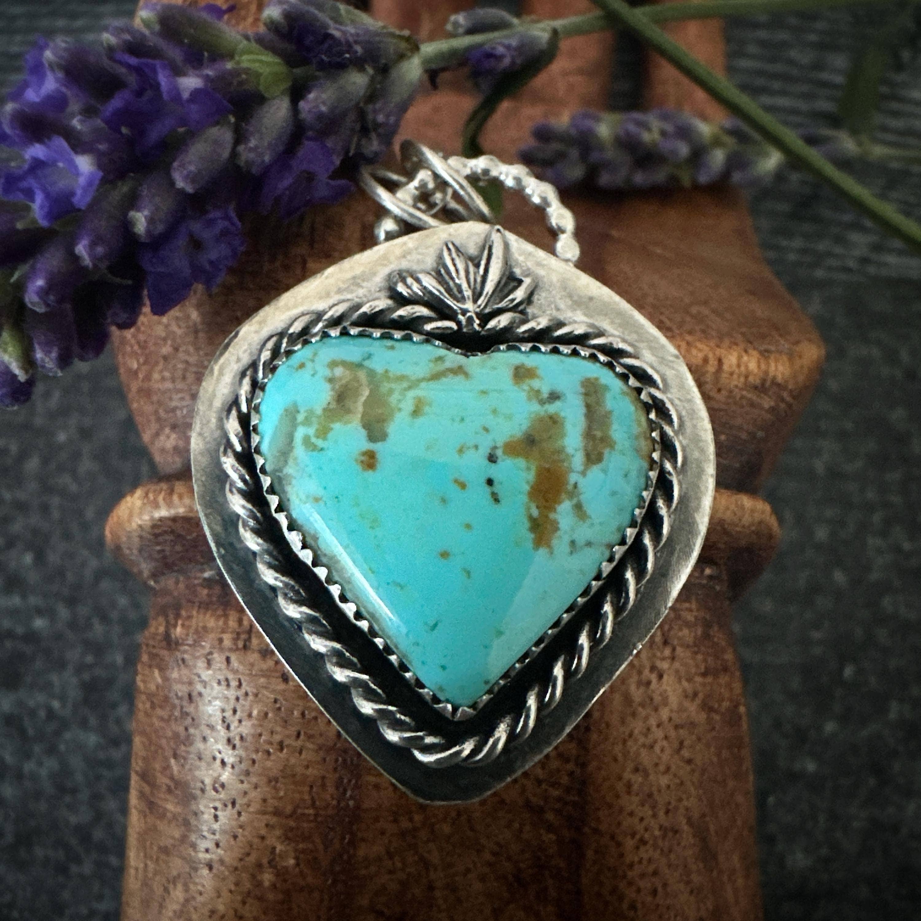 oaktownwendy - Wholesale Pendant/Charm Necklace - Kingman Turquoise Sacred Heart Necklace - Sterling Silver4