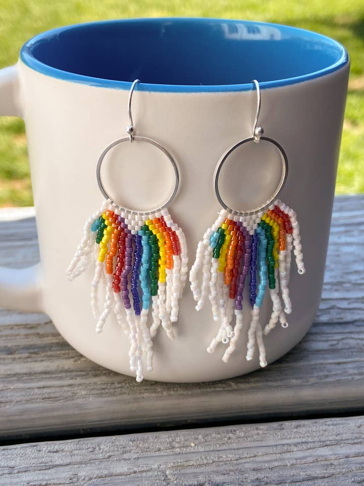 Rainbow Heart Beaded Fringe Earrings for wholesale by DlpDesigned
