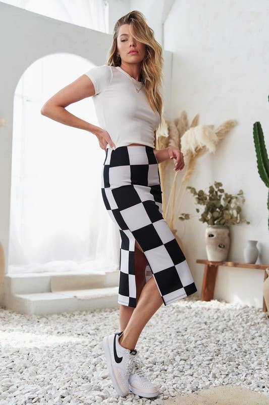 JADE BY JANE - Wholesale Skirt - Women's - BIG CHECKERED PAST KNIT PENCIL MIDI SKIRT W/ SIDE SLIT5