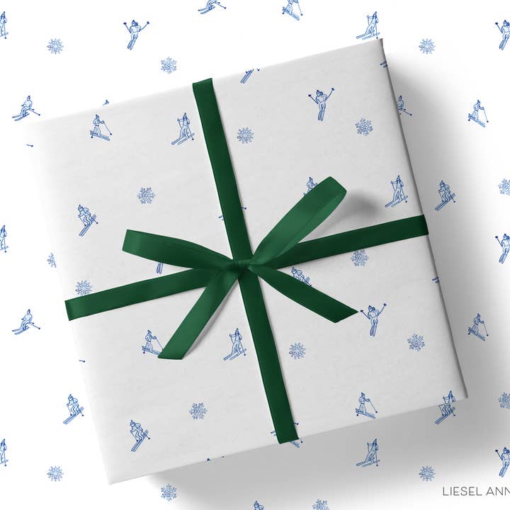 Liesel Anne Studios – Großhandel Geschenkpapierrolle – Après Ski Geschenkpapier, Weiß/Blau, Rollen mit 3 Blatt 1