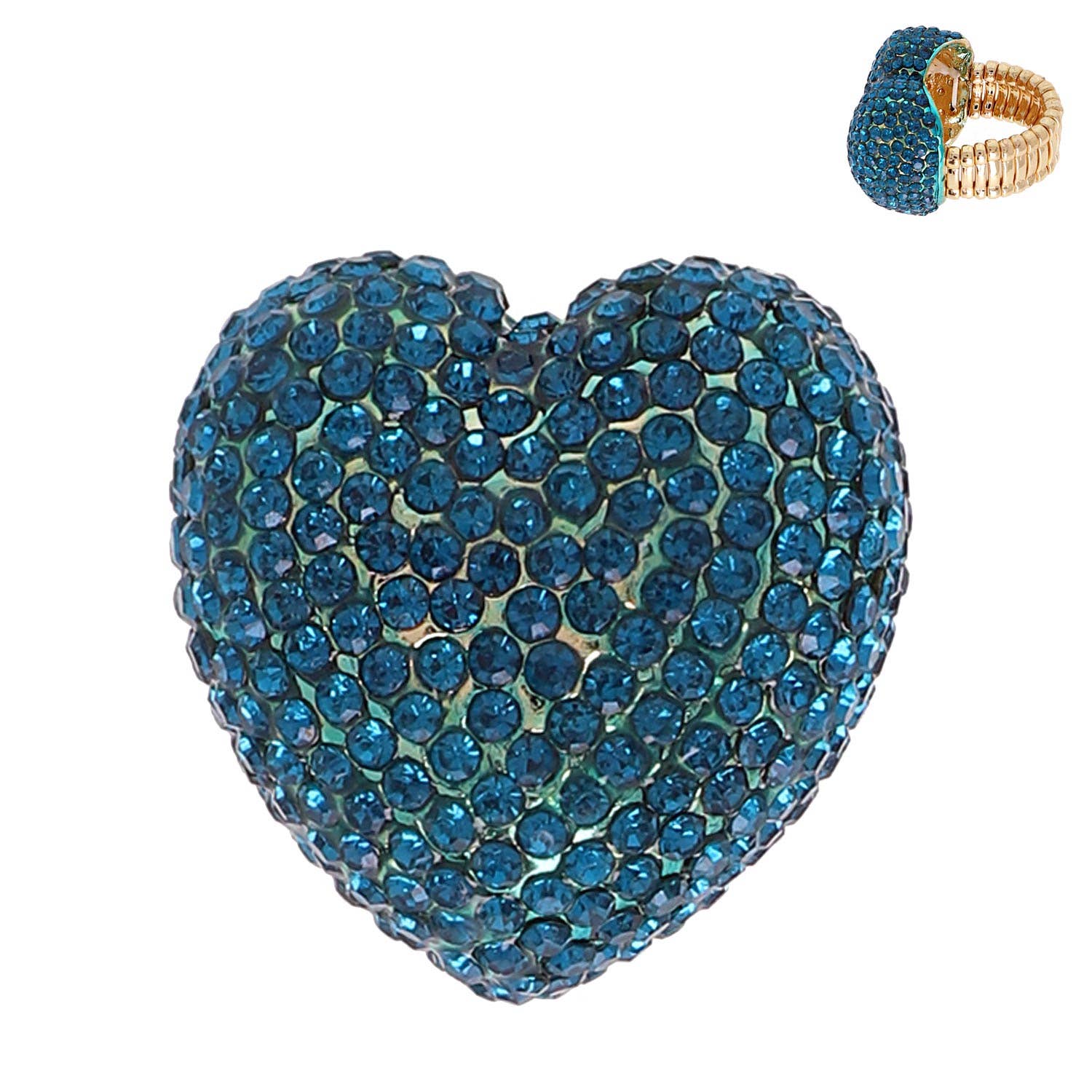 SP Sophia Collection - Wholesale Cocktail/Statement Ring - Crystal Rhinestone Pave Heart Shaped Stretch Ring2