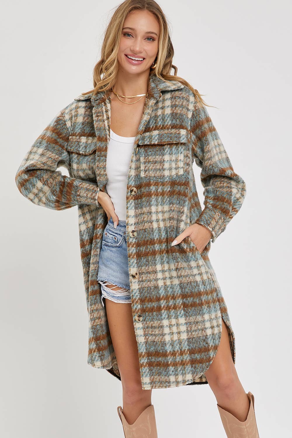 Sweet Lovely by Jen – Engroshandel Skjortejakke/shacket – til kvinder – SW1571 PLAID COAT/SHACKET17