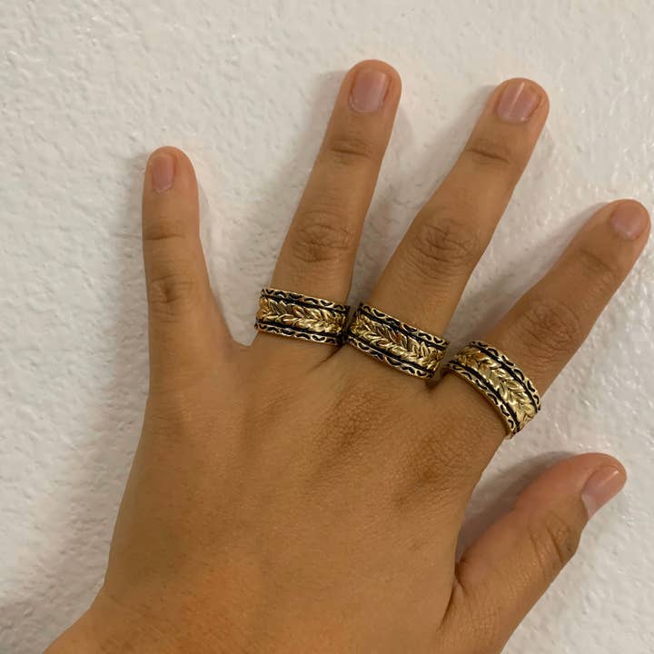 Anela's Jewelry - Venta al por mayor Anillo de banda/apilable - Anillo Maile Li esmaltado negro de 9 mm1