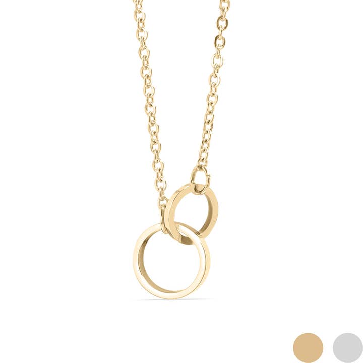 WJW - Wholesale Pendant/Charm Necklace - 18K Gold PVD Stainless Steel Interlocked Rings Necklace