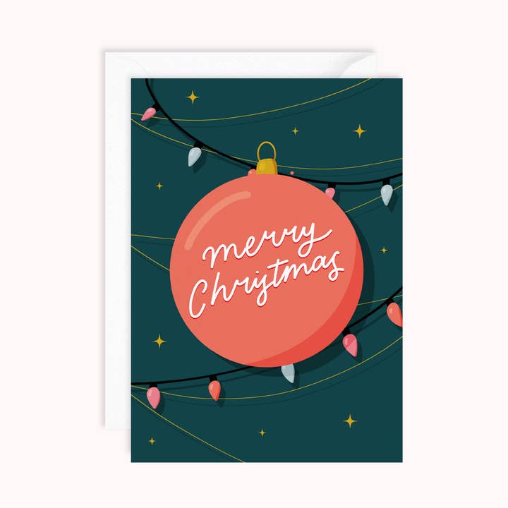 Bauble Merry Christmas Card for wholesale by Dani White Design