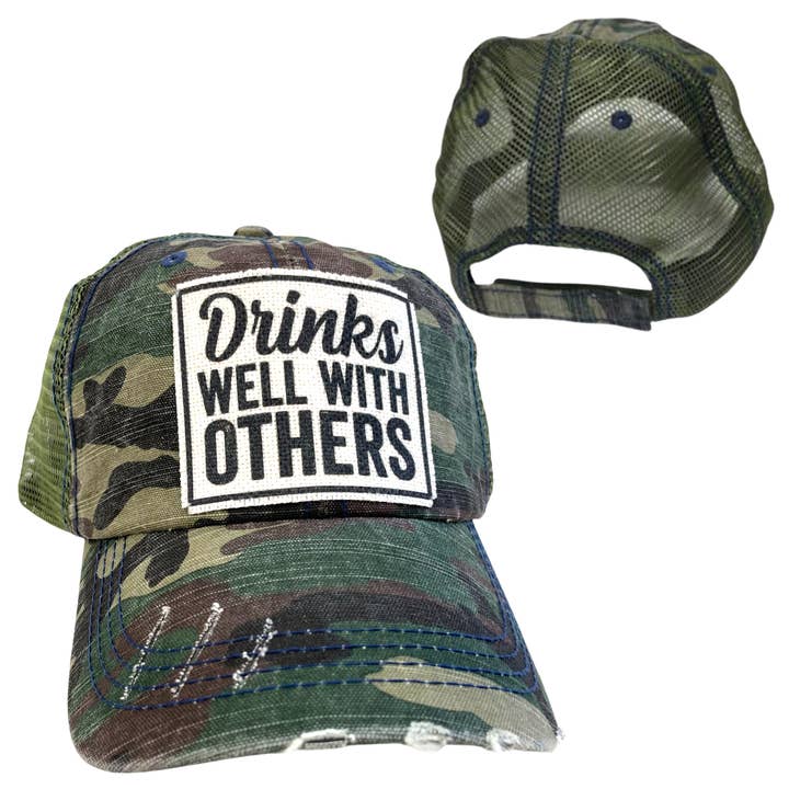 dkhandmade - Wholesale Trucker Hat - Unisex - DRINKS WELL WITH OTHERS BALL CAP | UNISEX HAT | DISTRESSED