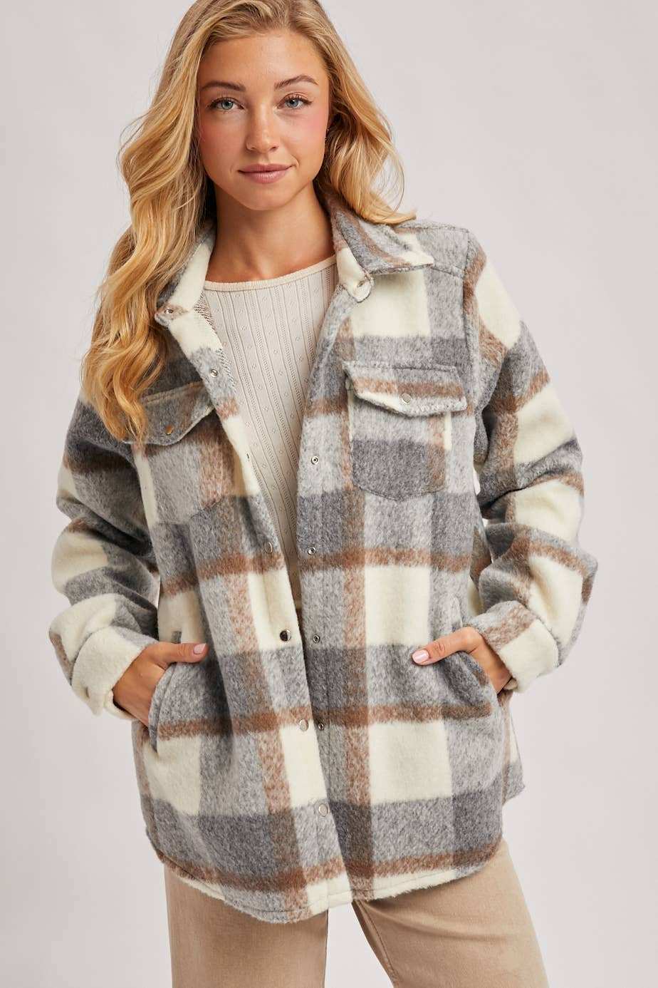 Bluivy – Engroshandel Skjortejakke/shacket – til kvinder – PLAID BØRSTET FLANNEL SHACKET0