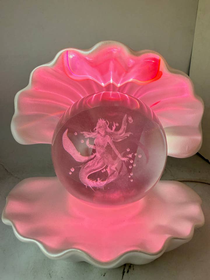Light Changing Seashell Etched Glass Lamp-Mermaid for wholesale by 29 Tonight
