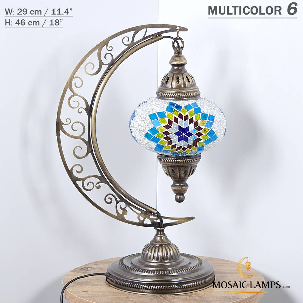 Mosaic Lamps - Wholesale Accent/Desk Lamp - 10+ Colors - Moroccan Moon Table Lamp, Arc, Murano Crescent36