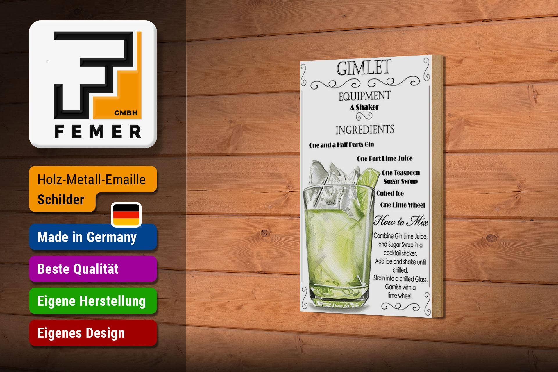 Femer - Wholesale Sign - Wooden sign alcohol 12x18 cm Gimlet equipment ingredients decorative sign2