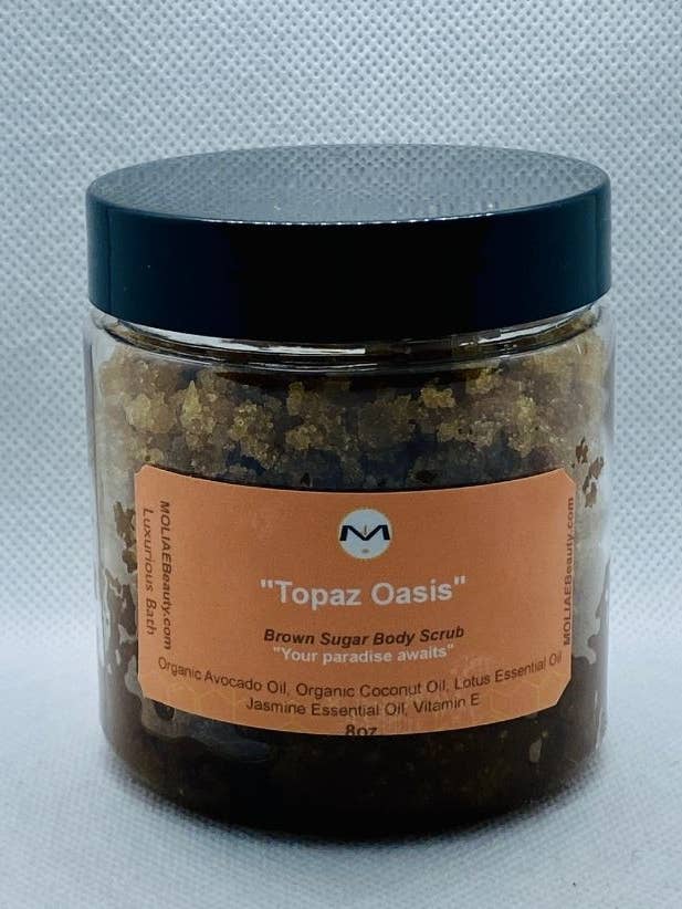 ⭐ Topaz Oasis | Lichaamsscrub met bruine suiker voor vrouwen | Lotusolie | Jasmijn voor wholesale door MOLIAE Beauty LLC