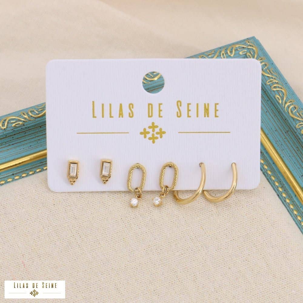 Lilas de Seine – wholesale Jewellery set – Rhinestone steel hoop earrings set 03231752
