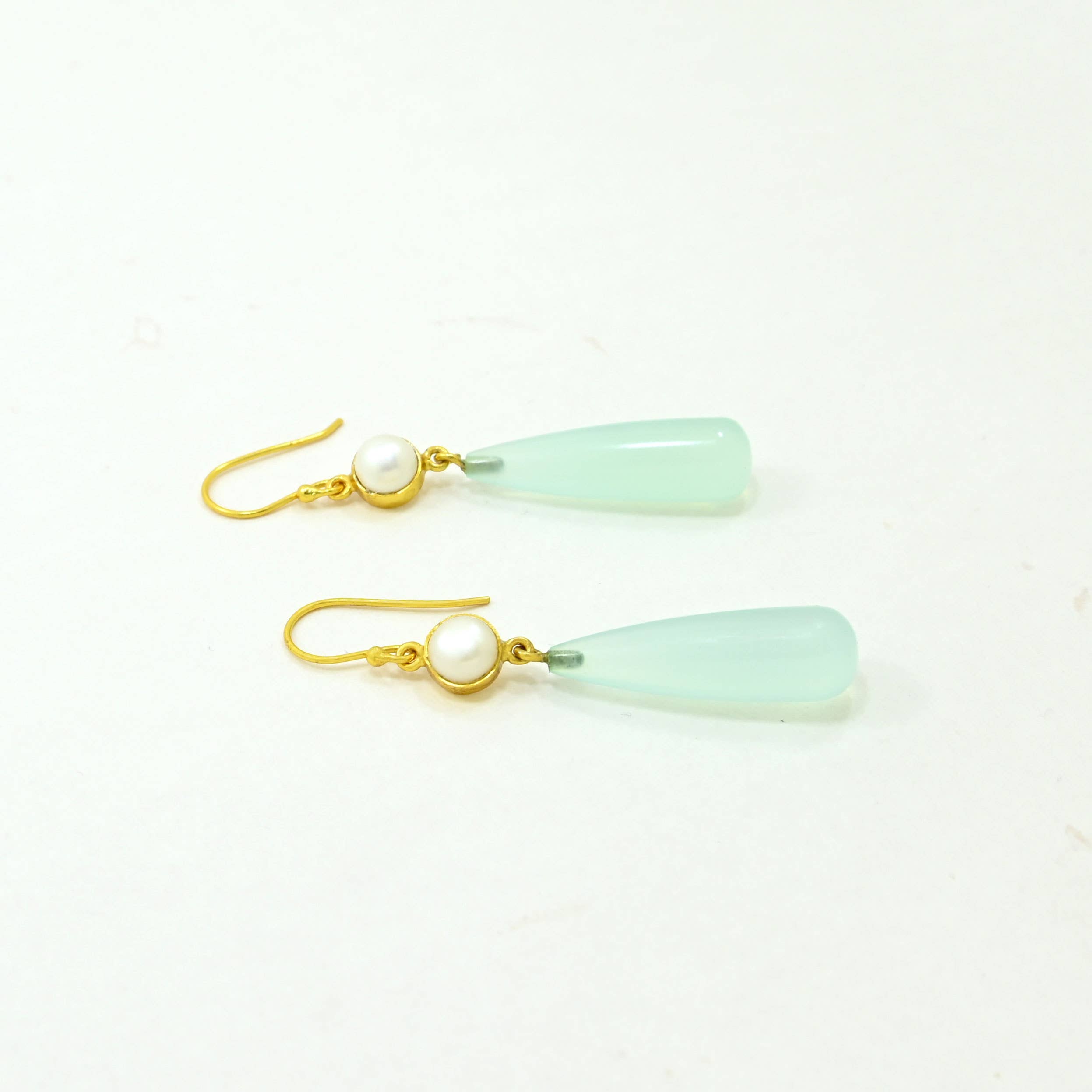 Schmuckoo Berlin - Wholesale Dangle Earrings - Bexley Earring Gold Plated Silver - Pearl & Aqua Chalcedony2